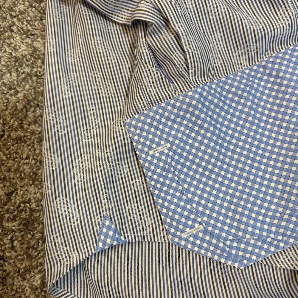 Robert Graham Men XL 44 Blue Stripe Paisley Jacquard Shirt Flip Cuff Cotton - Picture 8 of 13